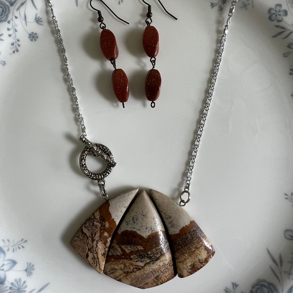 Jasper Stone Necklace and Stone Earrings - Picture 1 of 14